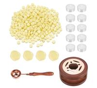 PATIKIL Wax Seal Kit, 300 Pcs Wax Sealing Beads, Wooden Warmer, Melted Spoon, 10 Pcs Tealight Candles for Envelope Letter Mailing Crafts DIY, Light Yellow