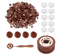 PATIKIL Wax Seal Kit, 300 Pcs Wax Sealing Beads, Wooden Warmer, Melted Spoon, 10 Pcs Tealight Candles for Envelope Letter Mailing Crafts DIY, Red Gold