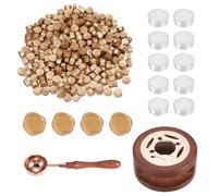 PATIKIL Wax Seal Kit, 300 Pcs Wax Sealing Beads, Wooden Warmer, Melted Spoon, 10 Pcs Tealight Candles for Envelope Letter Mailing Crafts DIY, Light Gold