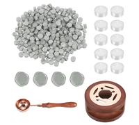 PATIKIL Wax Seal Kit, 300 Pcs Wax Sealing Beads, Wooden Warmer, Melted Spoon, 10 Pcs Tealight Candles for Envelope Letter Mailing Crafts DIY, Beige White