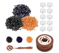 PATIKIL Wax Seal Kit, 300 Pcs Wax Sealing Beads, Wooden Warmer, Melted Spoon, 10 Pcs Tealight Candles for Envelope Letter Mailing Crafts DIY, Black/Dark Purple/Fresh Orange