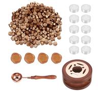 PATIKIL Wax Seal Kit, 300 Pcs Wax Sealing Beads, Wooden Warmer, Melted Spoon, 10 Pcs Tealight Candles for Envelope Letter Mailing Crafts DIY, Copper Gold