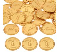 PATIKIL Wax Seal Stickers Gold Tone, 50pcs Envelope Sealing Adhesive Backing Letter Wax Seals for Wedding Invitation Gift Wrapping Party, Text T