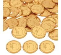 PATIKIL Wax Seal Stickers Gold Tone, 50pcs Envelope Sealing Adhesive Backing Letter Wax Seals for Wedding Invitation Gift Wrapping Party, Text D