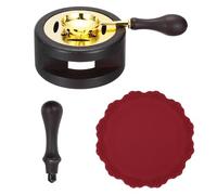 PATIKIL Wax Stamp Seal Kit Include Sealing Warmer, Melting Spoon, Silicone Pad, Stamp Handle, Retro Melt Stove Pot Furnace Tool for Envelope Letter Mailing Crafts DIY, Brown/Dark Red