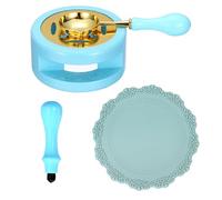 PATIKIL Wax Stamp Seal Kit Include Sealing Warmer, Melting Spoon, Silicone Pad, Stamp Handle, Retro Melt Stove Pot Furnace Tool for Envelope Letter Mailing Crafts DIY, Sky Blue/Light Blue
