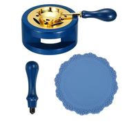 PATIKIL Wax Stamp Seal Kit Include Sealing Warmer, Melting Spoon, Silicone Pad, Stamp Handle, Retro Melt Stove Pot Furnace Tool for Envelope Letter Mailing Crafts DIY, Dark Blue/Sky Blue