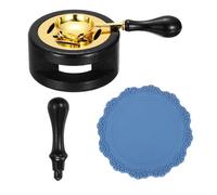 PATIKIL Wax Stamp Seal Kit Include Sealing Warmer, Melting Spoon, Silicone Pad, Stamp Handle, Retro Melt Stove Pot Furnace Tool for Envelope Letter Mailing Crafts DIY, Black/Sky Blue