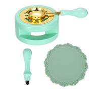 PATIKIL Wax Stamp Seal Kit Include Sealing Warmer, Melting Spoon, Silicone Pad, Stamp Handle, Retro Melt Stove Pot Furnace Tool for Envelope Letter Mailing Crafts DIY, Light Green/Green