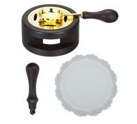 PATIKIL Wax Stamp Seal Kit Include Sealing Warmer, Melting Spoon, Silicone Pad, Stamp Handle, Retro Melt Stove Pot Furnace Tool for Envelope Letter Mailing Crafts DIY, Brown/Gray