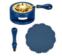 PATIKIL Wax Stamp Seal Kit Include Sealing Warmer, Melting Spoon, Silicone Pad, Stamp Handle, Retro Melt Stove Pot Furnace Tool for Envelope Letter Mailing Crafts DIY, Dark Blue