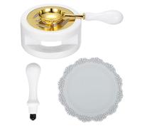 PATIKIL Wax Stamp Seal Kit Include Sealing Warmer, Melting Spoon, Silicone Pad, Stamp Handle, Retro Melt Stove Pot Furnace Tool for Envelope Letter Mailing Crafts DIY, White/Gray