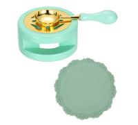 PATIKIL Wax Stamp Seal Kit, Wax Seal Kit Include Sealing Warmer, Melting Spoon, Silicone Pad, Retro Melt Stove Pot Furnace Tool for Envelope Letter Mailing Crafts DIY, Light Green/Green