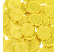 PATIKIL Wax Stamp Stickers, 100Pcs Wax Seal Stickers 3D Embossed Self-Adhesive Envelope Seals Foliage Pattern for Wedding Invitations Gift Wrapping Party DIY Craft, Bright Yellow