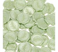 PATIKIL Wax Stamp Stickers, 100Pcs Wax Seal Stickers 3D Embossed Self-Adhesive Envelope Seals Foliage Pattern for Wedding Invitations Gift Wrapping Party DIY Craft, Light Green