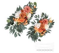 PATIKIL Wedding Arch Flowers,2Pcs Artificial Silk Faux Rose Flower Swag Floral Swags Backdrop with Leaves Clip Bandage for Welcome Sign Ceremony Reception Party, Orange