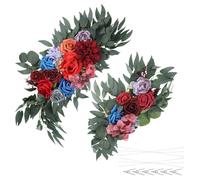 PATIKIL Wedding Arch Flowers,2Pcs Artificial Silk Faux Rose Flower Swag Floral Swags Backdrop with Leaves Clip Bandage for Welcome Sign Ceremony Reception Party, Burgundy/Navy