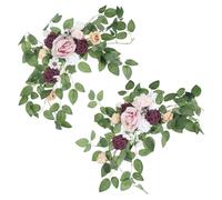 PATIKIL Wedding Arch Flowers,2Pcs Artificial Silk Faux Rose Flower Swag Floral Swags Backdrop with Leaves for Welcome Sign Ceremony Reception Party, Dark Rose/Fuchsia
