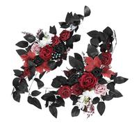 PATIKIL Wedding Arch Flowers,2Pcs Artificial Silk Faux Rose Flower Swag Floral Swags Backdrop with Leaves for Welcome Sign Ceremony Reception Party, Black/Red/White