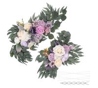 PATIKIL Wedding Arch Flowers,2Pcs Artificial Silk Faux Rose Flower Swag Floral Swags Backdrop with Leaves Clip Bandage for Welcome Sign Ceremony Reception Party, Purple