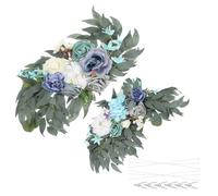 PATIKIL Wedding Arch Flowers,2Pcs Artificial Silk Faux Rose Flower Swag Floral Swags Backdrop with Leaves Clip Bandage for Welcome Sign Ceremony Reception Party, Blue