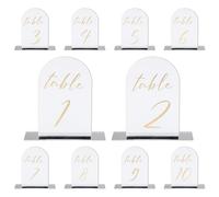PATIKIL Wedding Table Number 1-10, 6"x4" Acrylic Display Sign and Holder for Weddings Receptions with Stands Parties Events Centerpiece, Single-Sided Mirror Background Gold Text