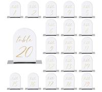 PATIKIL Wedding Table Number 1-20, 6"x4" Acrylic Display Signs and Holders for Wedding Receptions with Stand Parties Events Centerpiece, Double-Sided Mirror Background Gold Text