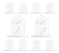 PATIKIL Wedding Table Numbers 1-10, 6"x4" Acrylic Display Signs and Holders for Weddings Receptions with Stands Parties Events Centerpiece, Transparent Background Gold Text