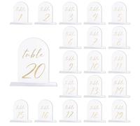 PATIKIL Wedding Table Numbers 1-20, 6"x4" Acrylic Display Signs and Holders for Weddings Receptions with Stands Parties Events Centerpiece, Transparent Background Gold Text