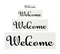 PATIKIL Welcome Stencils, 4Pcs Welcome Template Reusable Plastic Sign Templates Stencils for Fabric Wall Spray Painting Mailbox Sign Wood Art, Style 4, White
