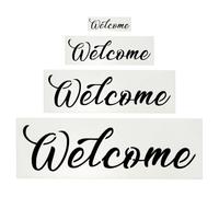 PATIKIL Welcome Stencils, 4Pcs Welcome Template Reusable Plastic Sign Templates Stencils for Fabric Wall Spray Painting Mailbox Sign Wood Art, Style 3, White