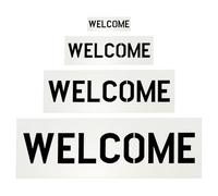 PATIKIL Welcome Stencils, 4Pcs Welcome Template Reusable Plastic Sign Templates Stencils for Fabric Wall Spray Painting Mailbox Sign Wood Art, Style 2, White