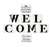 PATIKIL Welcome Stencils, 9Pcs Welcome Template Reusable Plastic Sign Templates Stencils for Fabric Wall Spray Painting Mailbox Sign Wood Art, Style 2, White