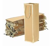 PATIKIL Wine Gift Bags, 24Pcs 3.7 x 3.5 x 14 Inch Paper Wine Bottle Gift Bag Wine Bag Bulk with Handles for Gift Christmas Wedding Birthday Anniversary Party, Brown-Gold