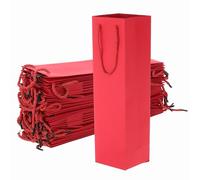 PATIKIL Wine Gift Bags, 24Pcs 3.7 x 3.5 x 14 Inch Paper Wine Bottle Gift Bag Wine Bag Bulk with Handles for Gift Christmas Wedding Birthday Anniversary Party, Red