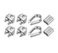 PATIKIL Wire Rope Accessory Set, 304 Stainless Steel 4 Pcs Cable Clip Clamp 2 Pcs Thimble 2 Pcs Aluminum Crimping Loop Sleeve for 12mm/3/8" Cable Rope