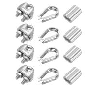 PATIKIL Wire Rope Accessory Set, 304 Stainless Steel 6 Pcs Cable Clip Clamp 6 Pcs Thimble 6 Pcs Aluminum Crimping Loop Sleeve for 6mm/1/4" Cable Rope