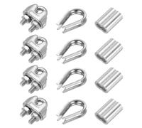 PATIKIL Wire Rope Accessory Set, 304 Stainless Steel 6 Pcs Cable Clip Clamp 6 Pcs Thimble 6 Pcs Aluminum Crimping Loop Sleeve for 5mm/3/16" Cable Rope