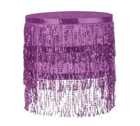 PATIKIL Women's Sequin Tassel Skirts 73x13 Inch, Rave Fringe Sparkle Skirt Belly Dance Hip Scarf for Women Festival Party Costume Performance, Purple