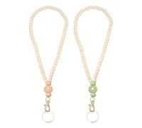 PATIKIL Wood Beaded Lanyard, Cute Flower Wooden Teacher Lanyards for Women Key Ring for ID Badges Holder Keychain Office Worker
