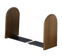 PATIKIL Wood Bookend with Metal Base, 2 Pcs Non-skid Round Head Book Ends for Shelves Desktop Bookshelf Magazine Organizer Stopper for Office, Walnut Wood