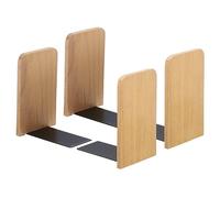 PATIKIL Wood Bookend with Metal Base, 4 Pcs Non-skid Square Head Book Ends for Shelves Desktop Bookshelf Magazine Organizer Stopper for Office, Beech Wood