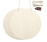 PATIKIL Wood Circles for Crafts, 12 inch Blank Unfinished Wood Round Slice Wooden Ornament Discs DIY Art Supplies with Ribbon for Crafting Holiday Party Small Business, 10 Pcs