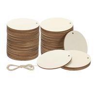 PATIKIL Wood Circles for Crafts, 3 inch Blank Unfinished Wood Round Slice Wooden Ornament Discs DIY Art Supplies with Rope for Crafting Holiday Party Small Business, 60 Pcs