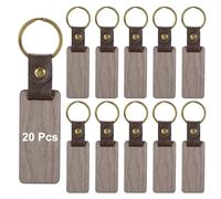 PATIKIL Wood Keychain Blanks, 20pcs Custom Keychain Wooden Keychain Blanks Personalized Keychains Tags Bulk Small Key Chain Unfinished Leather Strap for Laser Engraving DIY Crafts Gift