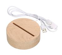 PATIKIL Wooden LED Light Base Stand, Round Wooden 3.94" Dia Warm White Lights Display Pedestals for Acrylic Nightlight Crystal Art, Wood Color