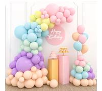 Patimate Pastel Balloons, 110 PCS Balloon Arch Kit, Macaron Pink, Blue, Purple, Green, Yellow, Orange (5/10/12/18 Inch), Perfect for Birthday, Baby Shower, Gender Reveal, Unisex Children and Adults