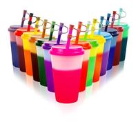 Patinao 14 Pack Color Changing Cups Tumblers with Lids & Straws - 12oz Reusable Plastic Drinking Cups Bulk Party Sippy Cups Cold Water Cup Set (with Silicone Straw Cover)