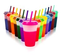 Patinao 14 Pack Color Changing Cups Tumblers with Lids & Straws - 12oz Reusable Plastic Drinking Cups Bulk Party Sippy Cups Cold Water Cup Set
