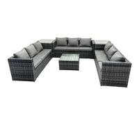 Fimous Patio 9 Seater U Shape Rattan Sofa Set Patio Outdoor Garden Furniture With 3 Coffee Table Dark Grey Mixed